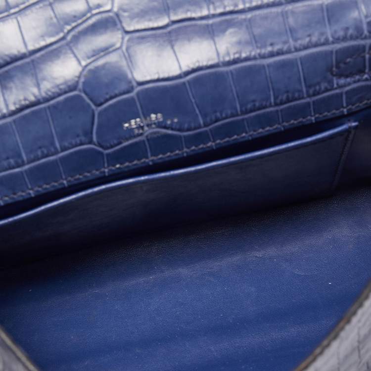 Pre Owned Hermes Blue Brighton Niloticus Crocodile Kelly Pochette