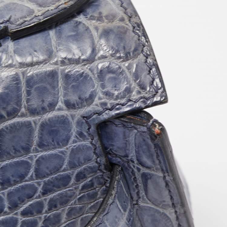 Pre Owned Hermes Blue Brighton Niloticus Crocodile Kelly Pochette