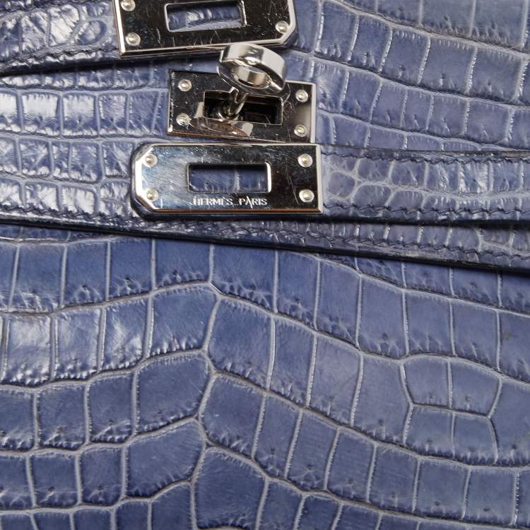 Pre Owned Hermes Blue Brighton Niloticus Crocodile Kelly Pochette