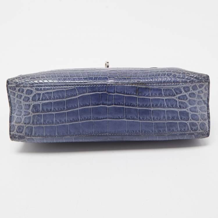 Pre Owned Hermes Blue Brighton Niloticus Crocodile Kelly Pochette