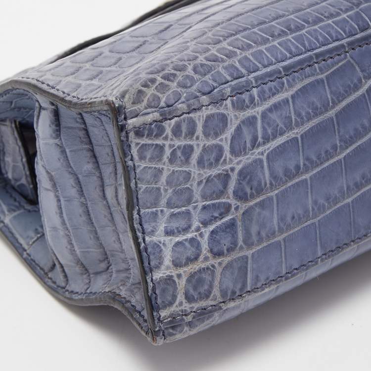 Pre Owned Hermes Blue Brighton Niloticus Crocodile Kelly Pochette