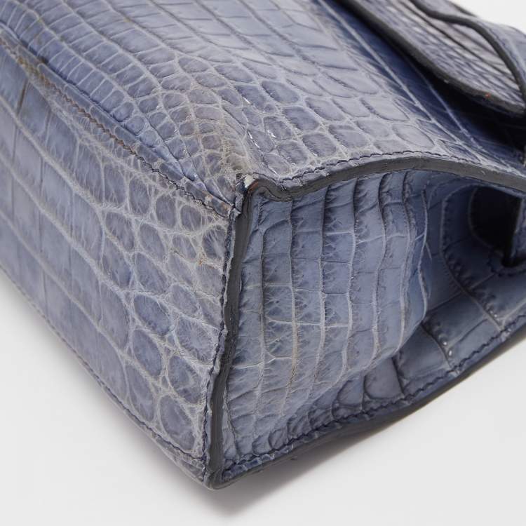 Pre Owned Hermes Blue Brighton Niloticus Crocodile Kelly Pochette