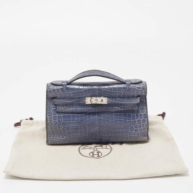 Pre Owned Hermes Blue Brighton Niloticus Crocodile Kelly Pochette