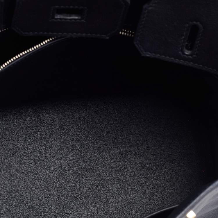 Pre Owned Hermes Black Swift Leather Palladium Finish Birkin 25 Bag 