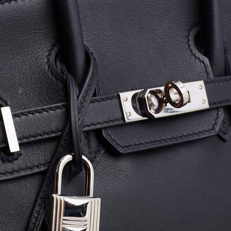 Pre Owned Hermes Black Swift Leather Palladium Finish Birkin 25 Bag 
