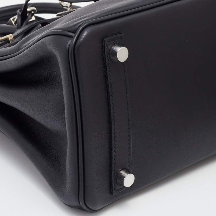 Pre Owned Hermes Black Swift Leather Palladium Finish Birkin 25 Bag 