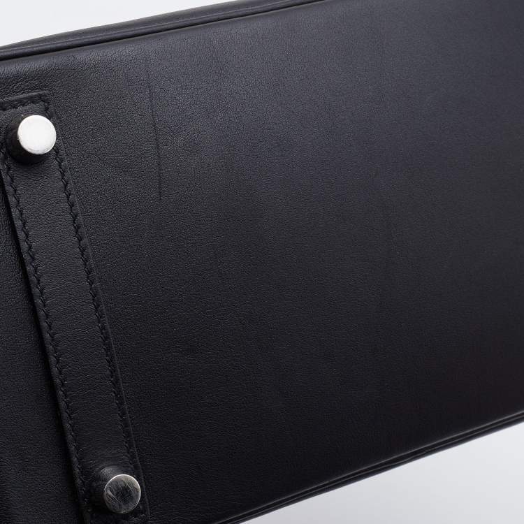 Pre Owned Hermes Black Swift Leather Palladium Finish Birkin 25 Bag 