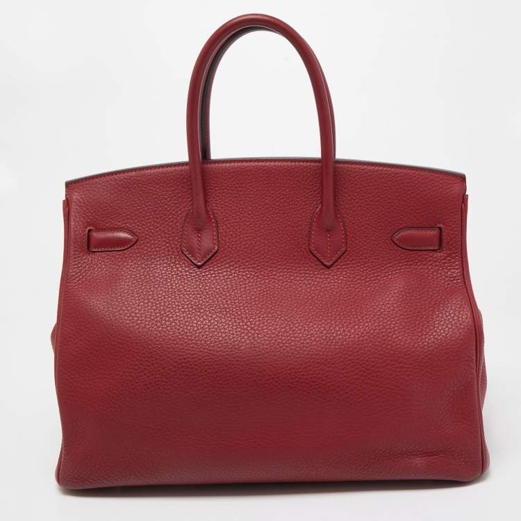 Pre Owned Hermes Rouge Grenat Clemence Leather Gold Finish Birkin 35 Bag