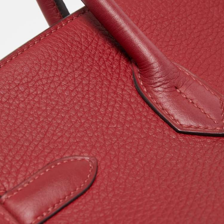 Pre Owned Hermes Rouge Grenat Clemence Leather Gold Finish Birkin 35 Bag