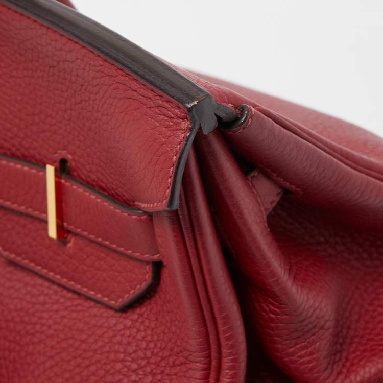 Pre Owned Hermes Rouge Grenat Clemence Leather Gold Finish Birkin 35 Bag