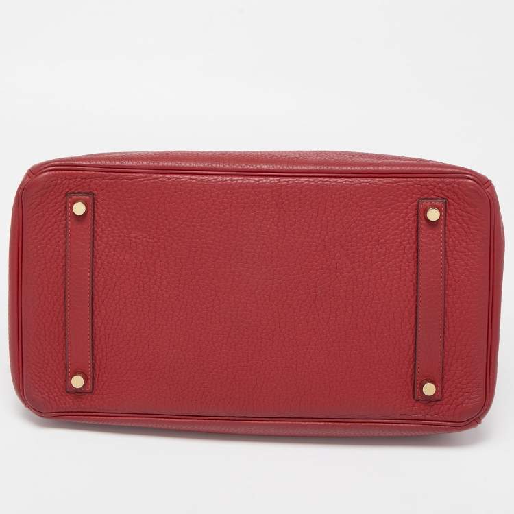 Pre Owned Hermes Rouge Grenat Clemence Leather Gold Finish Birkin 35 Bag