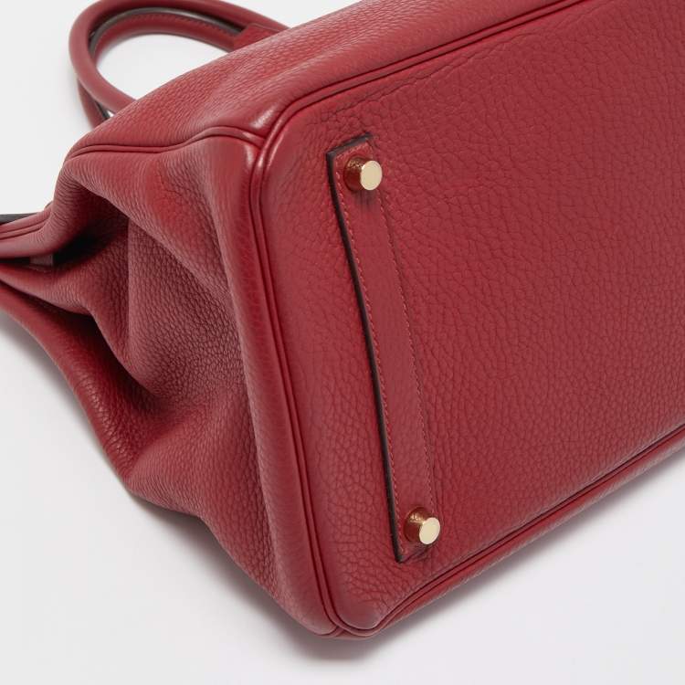 Pre Owned Hermes Rouge Grenat Clemence Leather Gold Finish Birkin 35 Bag