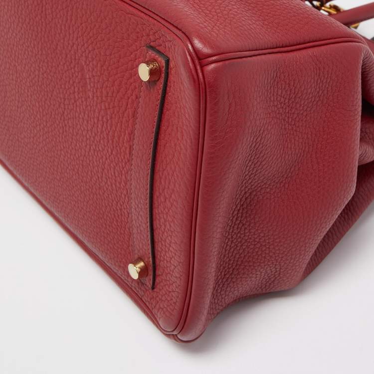 Pre Owned Hermes Rouge Grenat Clemence Leather Gold Finish Birkin 35 Bag