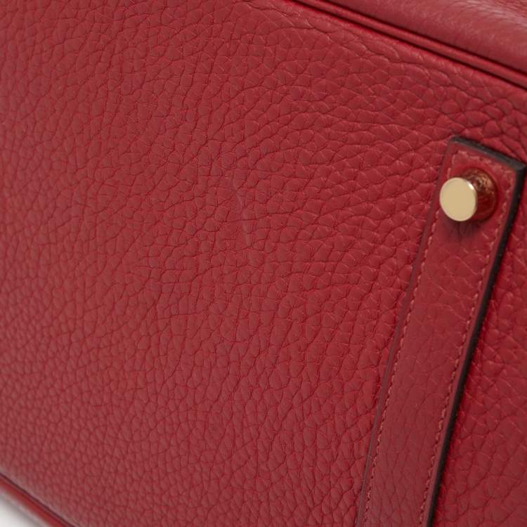 Pre Owned Hermes Rouge Grenat Clemence Leather Gold Finish Birkin 35 Bag