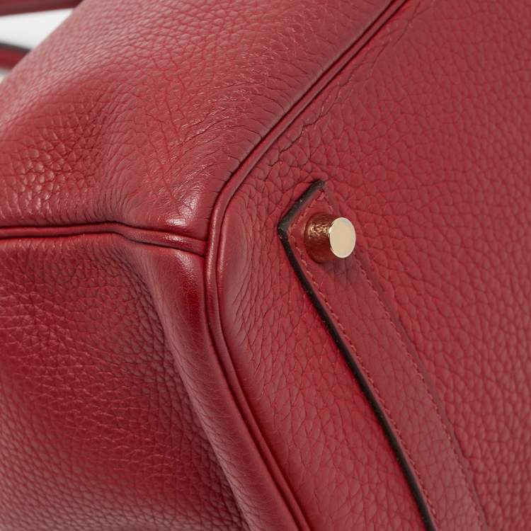 Pre Owned Hermes Rouge Grenat Clemence Leather Gold Finish Birkin 35 Bag