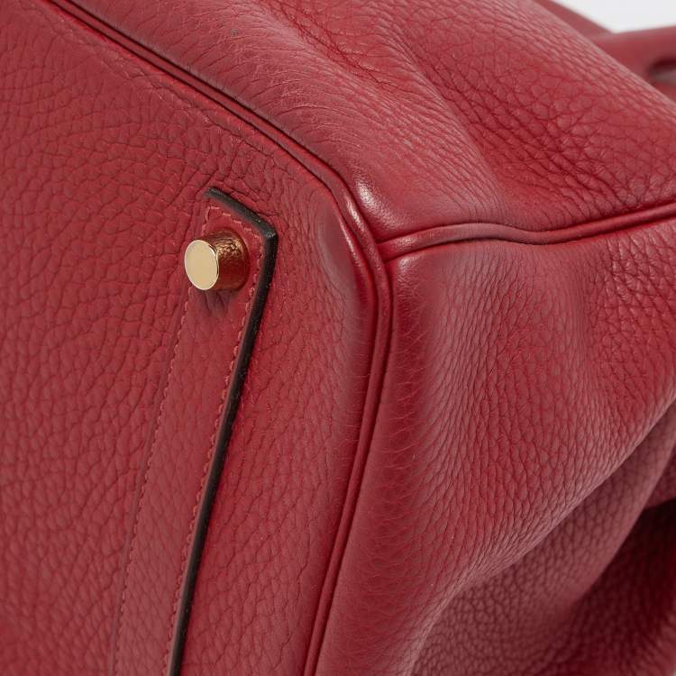 Pre Owned Hermes Rouge Grenat Clemence Leather Gold Finish Birkin 35 Bag