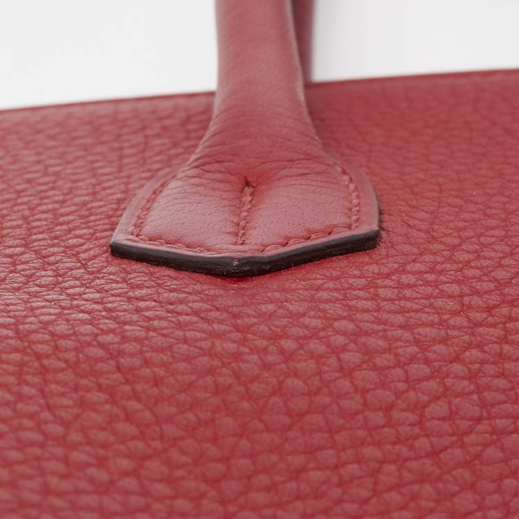 Pre Owned Hermes Rouge Grenat Clemence Leather Gold Finish Birkin 35 Bag