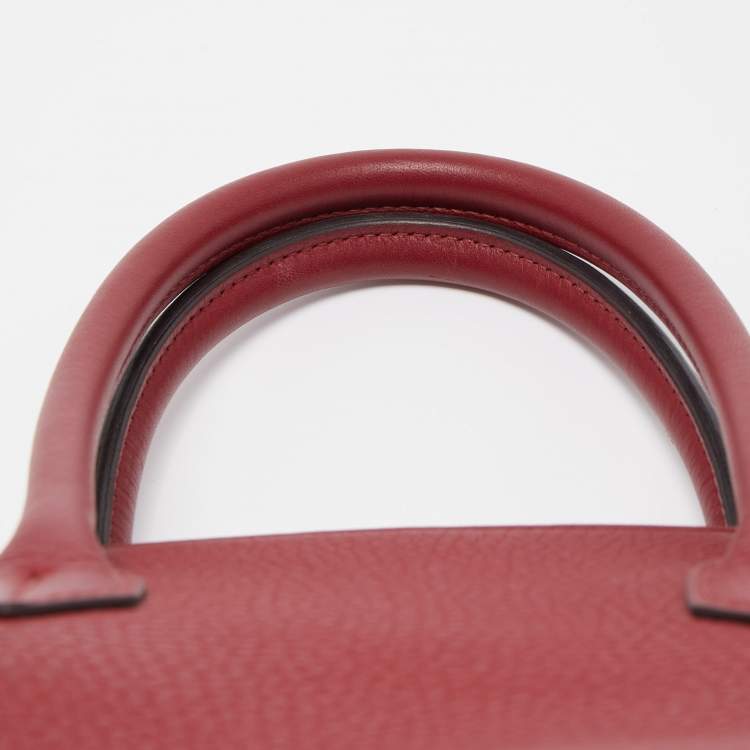 Pre Owned Hermes Rouge Grenat Clemence Leather Gold Finish Birkin 35 Bag