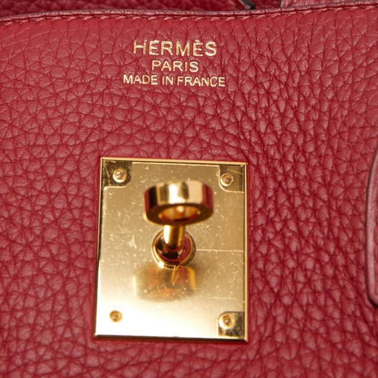 Pre Owned Hermes Rouge Grenat Clemence Leather Gold Finish Birkin 35 Bag