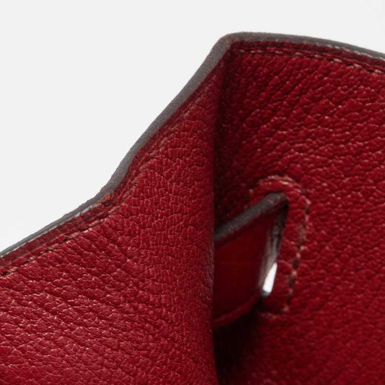 Pre Owned Hermes Rouge Grenat Clemence Leather Gold Finish Birkin 35 Bag