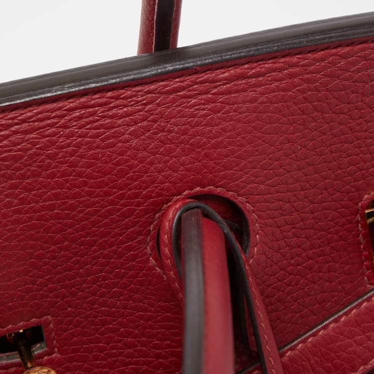 Pre Owned Hermes Rouge Grenat Clemence Leather Gold Finish Birkin 35 Bag
