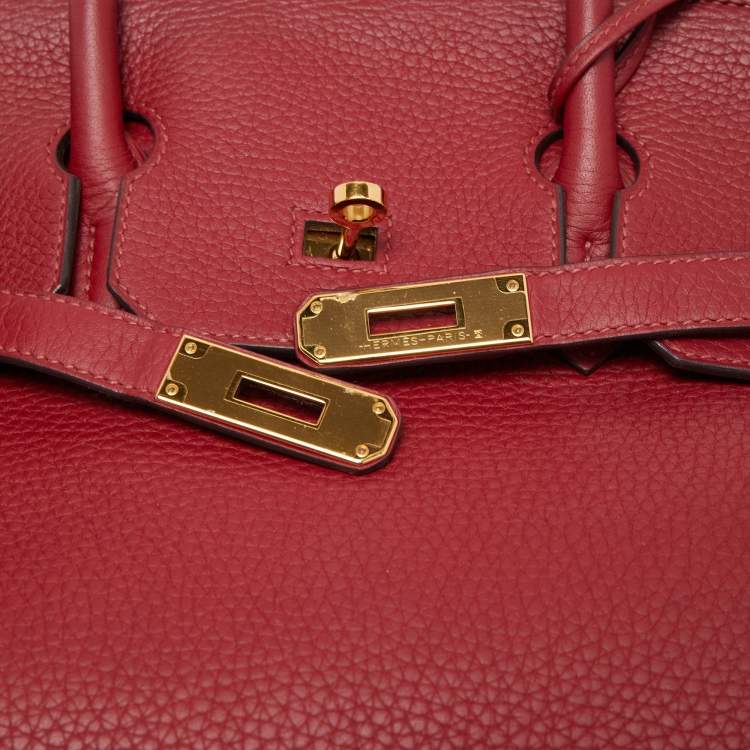 Pre Owned Hermes Rouge Grenat Clemence Leather Gold Finish Birkin 35 Bag