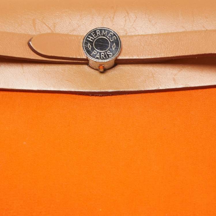 Pre Owned Hermes Natural/Orange Vache Hunter and Canvas Herbag Zip 31 Bag
