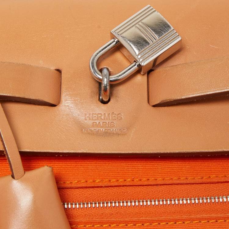 Pre Owned Hermes Natural/Orange Vache Hunter and Canvas Herbag Zip 31 Bag
