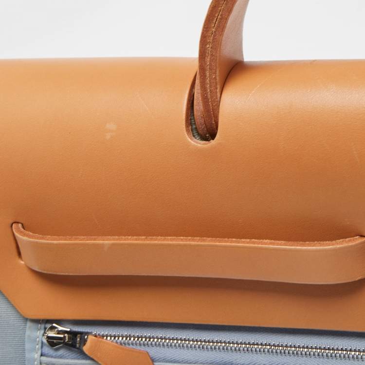 Pre Owned Hermes Natural/Bleu Lin Vache Hunter and Canvas Herbag Zip 39 Bag