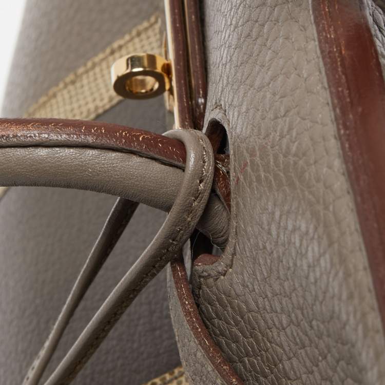 Pre Owned Hermès Etain/Graphite/Gris Fonce Clemence Leather and Lizard Permabrass Finish Birkin 35 Bag