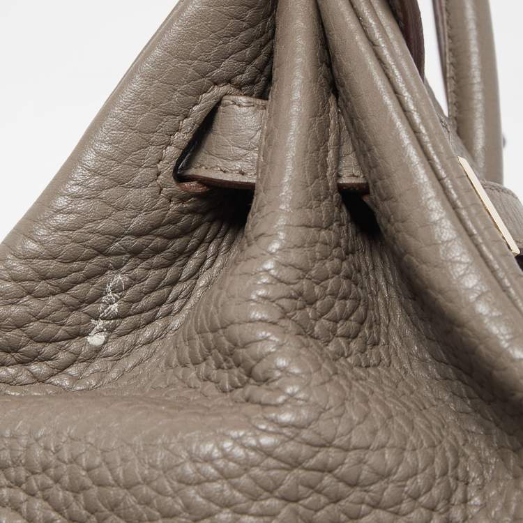 Pre Owned Hermès Etain/Graphite/Gris Fonce Clemence Leather and Lizard Permabrass Finish Birkin 35 Bag