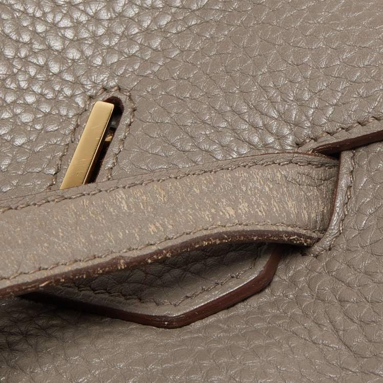 Pre Owned Hermès Etain/Graphite/Gris Fonce Clemence Leather and Lizard Permabrass Finish Birkin 35 Bag