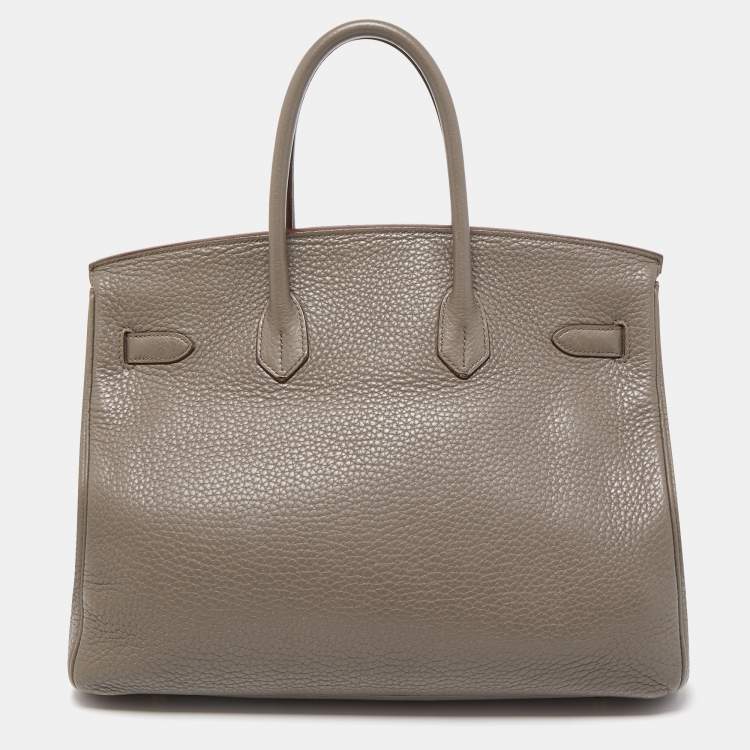 Pre Owned Hermès Etain/Graphite/Gris Fonce Clemence Leather and Lizard Permabrass Finish Birkin 35 Bag