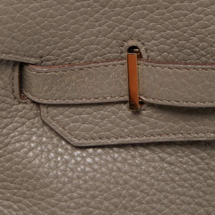 Pre Owned Hermès Etain/Graphite/Gris Fonce Clemence Leather and Lizard Permabrass Finish Birkin 35 Bag