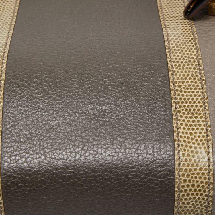 Pre Owned Hermès Etain/Graphite/Gris Fonce Clemence Leather and Lizard Permabrass Finish Birkin 35 Bag