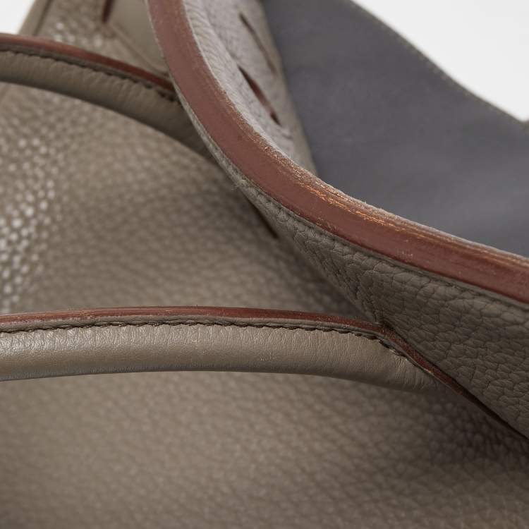 Pre Owned Hermès Etain/Graphite/Gris Fonce Clemence Leather and Lizard Permabrass Finish Birkin 35 Bag