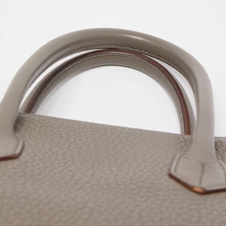 Pre Owned Hermès Etain/Graphite/Gris Fonce Clemence Leather and Lizard Permabrass Finish Birkin 35 Bag
