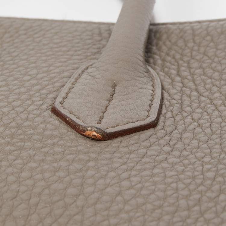 Pre Owned Hermès Etain/Graphite/Gris Fonce Clemence Leather and Lizard Permabrass Finish Birkin 35 Bag