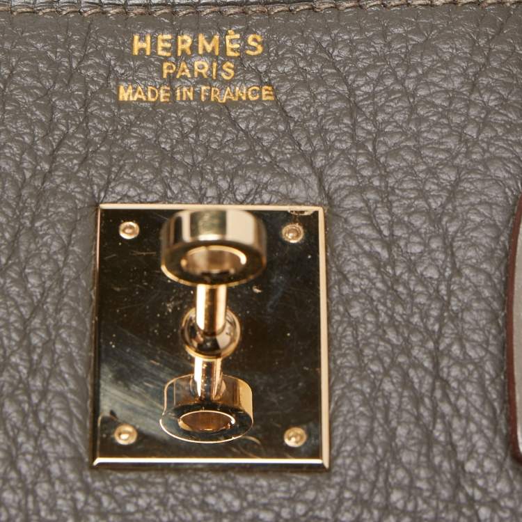 Pre Owned Hermès Etain/Graphite/Gris Fonce Clemence Leather and Lizard Permabrass Finish Birkin 35 Bag