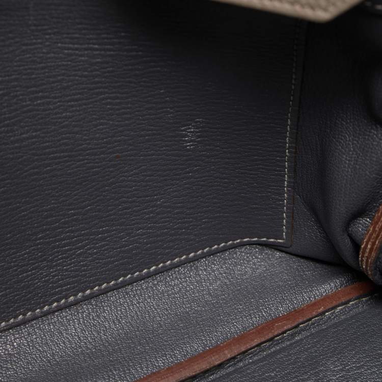 Pre Owned Hermès Etain/Graphite/Gris Fonce Clemence Leather and Lizard Permabrass Finish Birkin 35 Bag