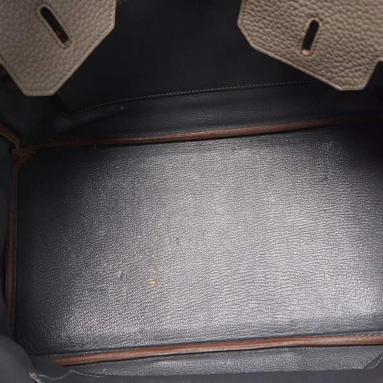 Pre Owned Hermès Etain/Graphite/Gris Fonce Clemence Leather and Lizard Permabrass Finish Birkin 35 Bag