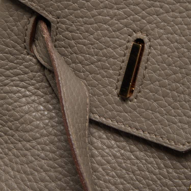 Pre Owned Hermès Etain/Graphite/Gris Fonce Clemence Leather and Lizard Permabrass Finish Birkin 35 Bag