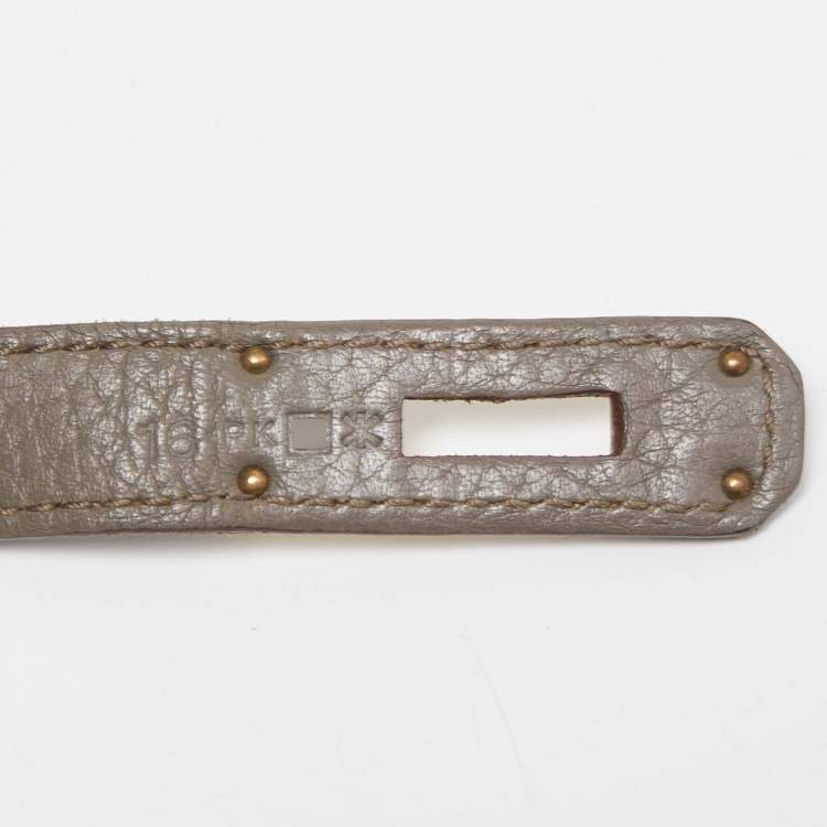 Pre Owned Hermès Etain/Graphite/Gris Fonce Clemence Leather and Lizard Permabrass Finish Birkin 35 Bag