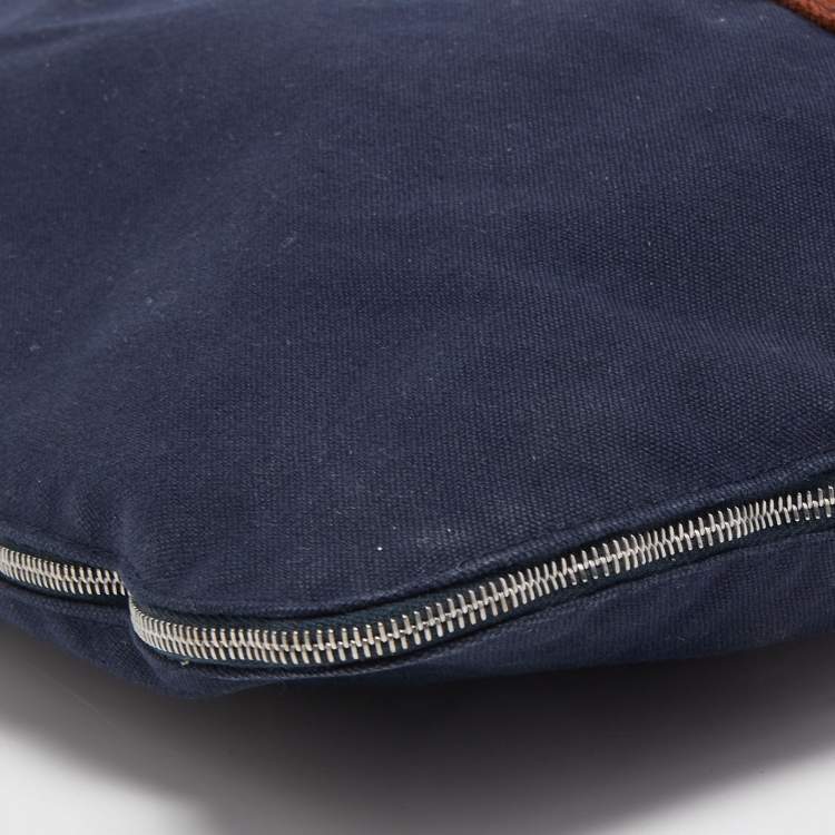 Pre Owned Hermes Navy Blue/Brown Canvas Fourre Tout Briefcase Bag