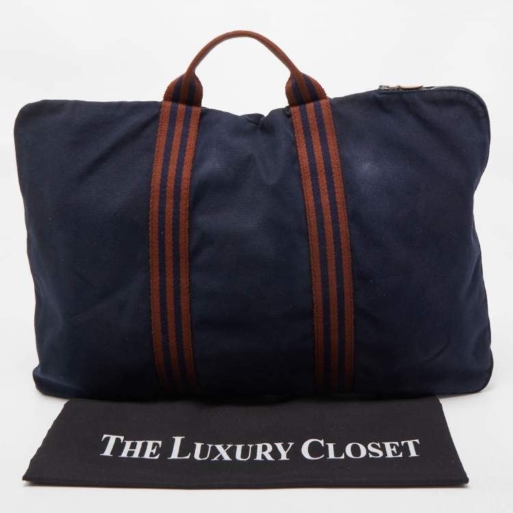 Pre Owned Hermes Navy Blue/Brown Canvas Fourre Tout Briefcase Bag
