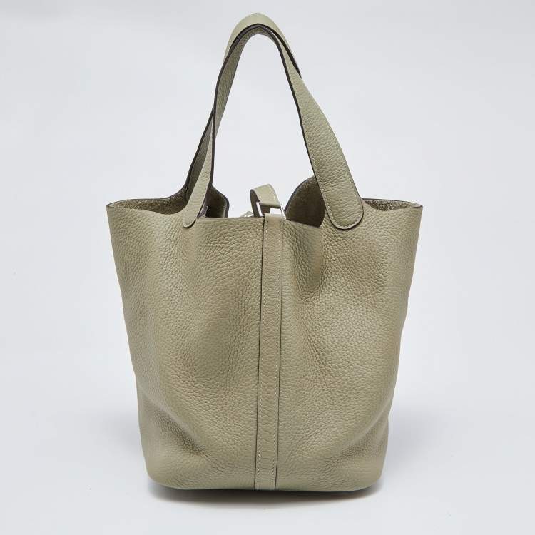 Pre Owned Hermes Sauge Taurillon Clemence Leather Picotin Lock 22 Bag