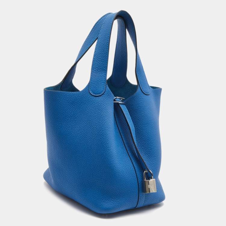 Pre Owned Hermes Blue Azur Togo Leather Picotin Lock 18 Bag