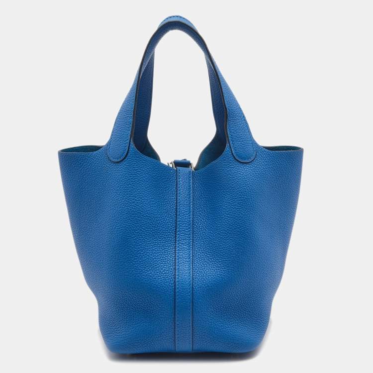 Pre Owned Hermes Blue Azur Togo Leather Picotin Lock 18 Bag