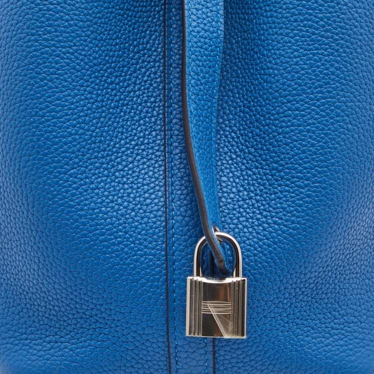 Pre Owned Hermes Blue Azur Togo Leather Picotin Lock 18 Bag