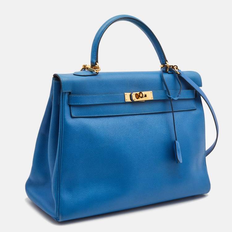 Pre Owned Hermès Cobalt Courchevel Leather Gold Finish Kelly Retourne 35 Bag